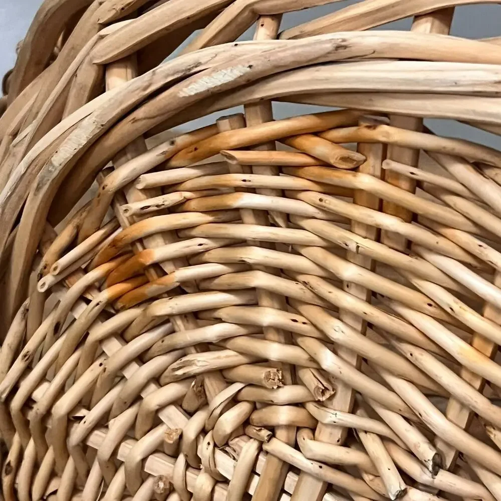 Rattan Woven Wicker Oval Basket With Handles Farmhouse Cottage